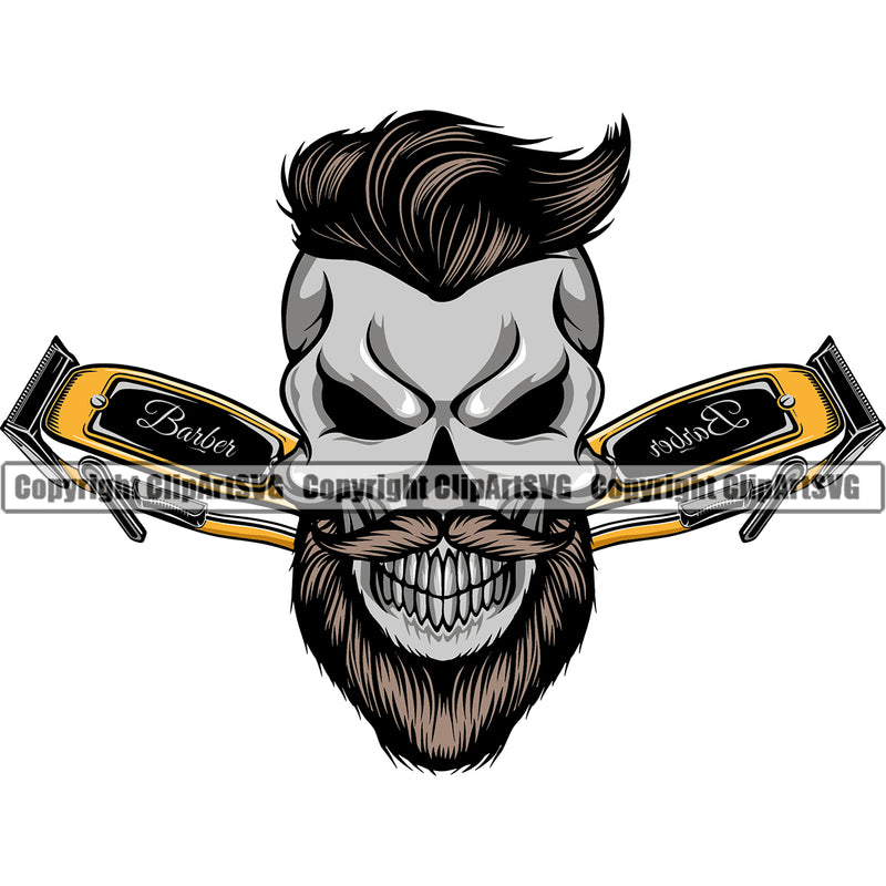 Barber Skull Color Clipper Clippers Barbershop Hair Cut Hairdresser Groom Grooming Design Element Retro Vintage Business Company Logo Haircut Hairstyle Hairstylist Beauty Salon Beard Shave Shaving Clipart SVG