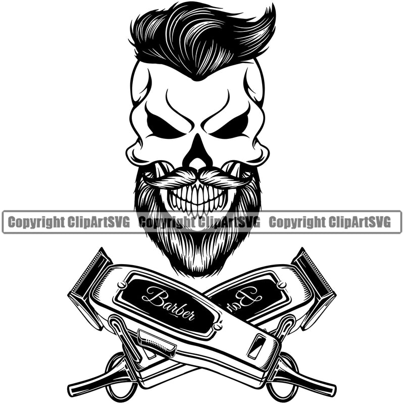 Barber Skull Clipper Clippers Barbershop Shaving Groom Grooming Design Element Retro Vintage Business Company Logo Hair Cut Hairdresser Haircut Hairstyle Hairstylist Beauty Salon Beard Shave Clipart SVG