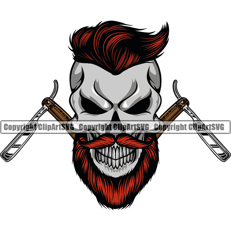 Barber Skull Smile Face Design Element Clipper Clippers Barbershop Hair Cut Hairdresser Haircut Hairstyle Hairstylist Beauty Salon Beard Shave Shaving Groom Retro Vintage Business Company Logo Clipart SVG