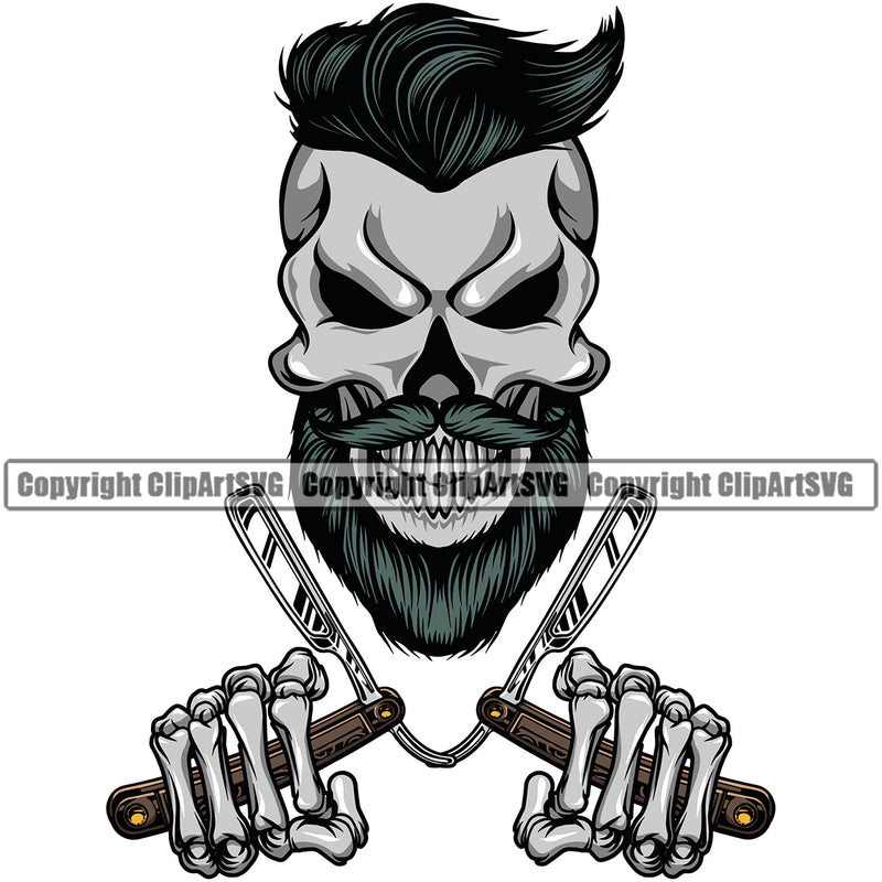 Barber Skull Design Element Color Clipper Clippers Haircut Hairstyle Hairstylist Beauty Salon Beard Shave Shaving Groom Grooming Retro Vintage Business Company Barbershop Hair Cut Hairdresser Logo Clipart SVG