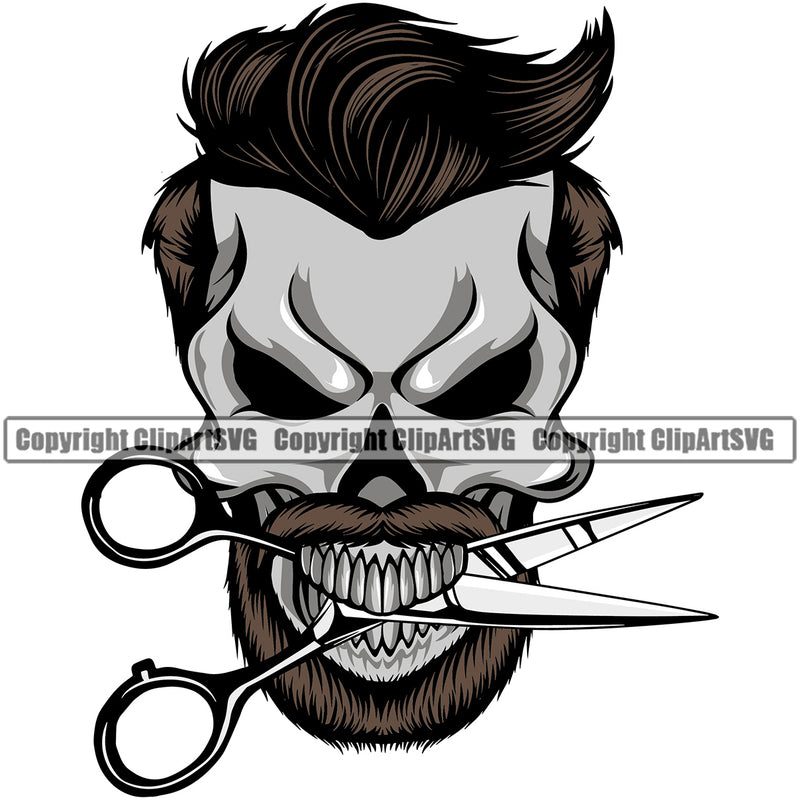 Barber Skull Color Design Element Clipper Clippers Scissors Razor Barbershop Hair Cut Hairdresser Haircut Hairstyle Hairstylist Beauty Beard Shave Shaving Groom Retro Vintage Business Company Logo Clipart SVG