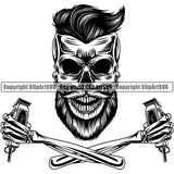 Barber Skull Skeleton Arms Design Element Clipper Clippers Barbershop Hair Cut Hairdresser Haircut Hairstyle Hairstylist Beauty Beard Shave Shaving Groom Retro Vintage Business Company Logo Clipart SVG