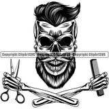 Barber Skull Skeleton Clipper Clippers Barbershop Hairstylist Beauty Salon Beard Shave Shaving Groom Design Element Retro Vintage Business Company Hair Cut Hairdresser Haircut Hairstyle Logo Clipart SVG