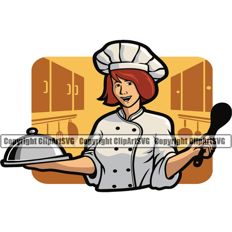 Chef Cook Cooking Cooker BBQ Barbecue Grill Food Restaurant Kitchen Chef Girl Color Design Element White Background Cuisine Culinary Gourmet Design Logo Clipart SVG