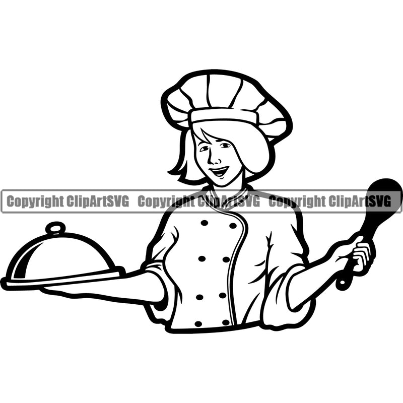 Chef Cook Cooking Cooker BBQ Barbecue Grill Food Chef Woman Girl Lady Vector Design Element Restaurant Kitchen Cuisine Culinary Gourmet Design Logo Clipart SVG
