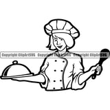 Chef Cook Cooking Cooker BBQ Barbecue Grill Food Chef Woman Girl Lady Vector Design Element Restaurant Kitchen Cuisine Culinary Gourmet Design Logo Clipart SVG