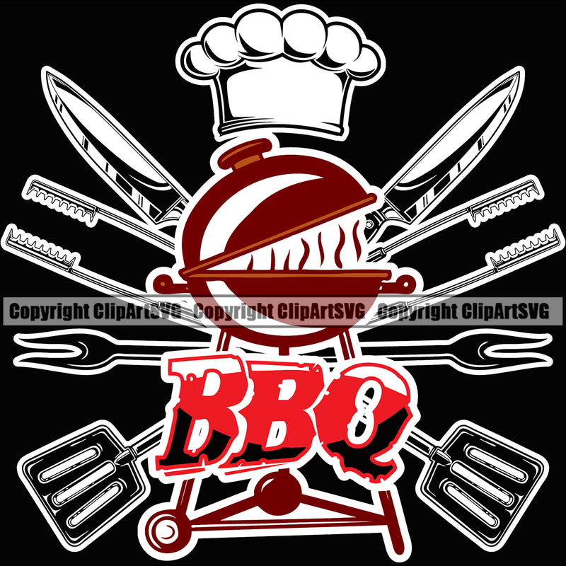 Chef Cook Cooking Cooker Chef BBQ Life Rec Color Accessories Black Background Design Element Barbecue Grill Food Restaurant Kitchen Cuisine Culinary Gourmet Design Logo Clipart SVG