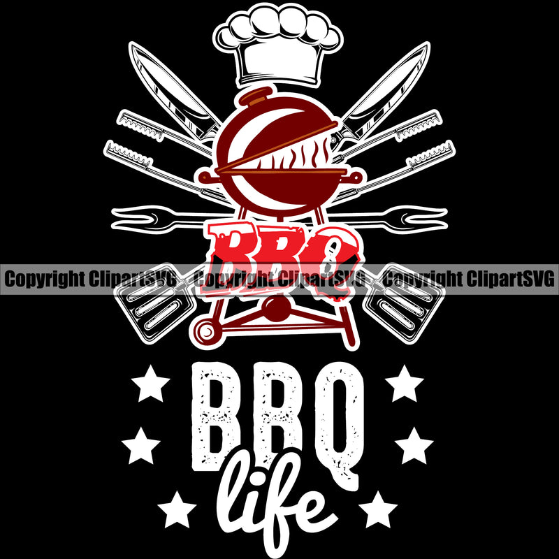 Chef Cook Cooking Cooker BBQ Life Accessories White Design Element Black Background Barbecue Grill Food Restaurant Kitchen Cuisine Culinary Gourmet Design Logo Clipart SVG