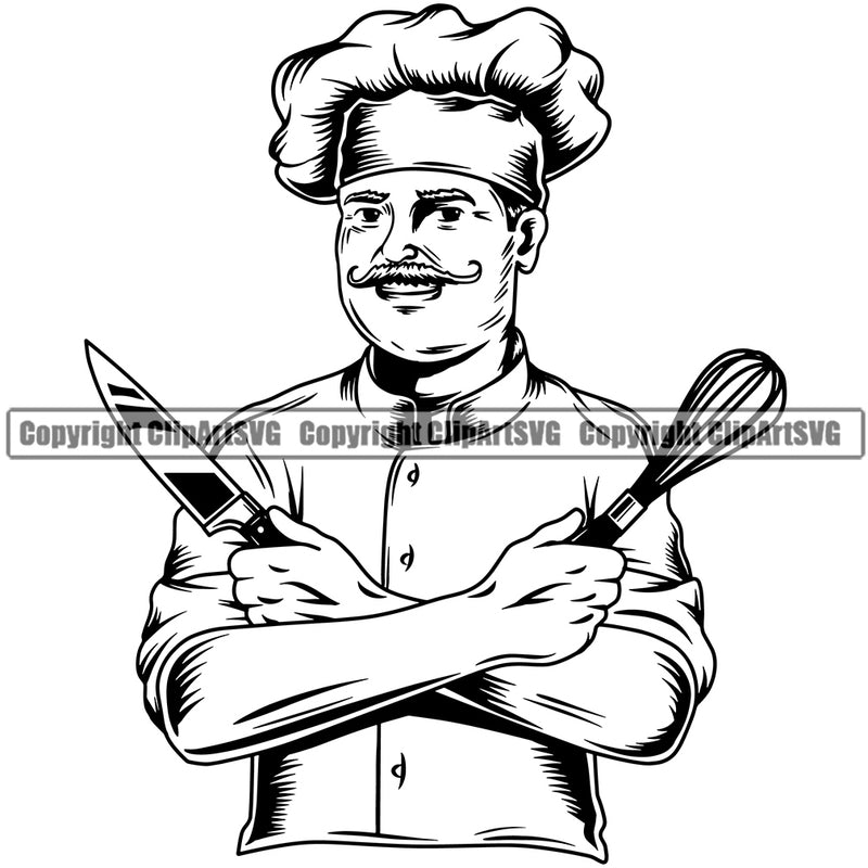 Chef Cook Cooking Cooker BBQ Barbecue Grill Food Restaurant Kitchen Chef Cook Hand Holding Knife Design Element Cuisine Culinary Gourmet Design Logo Clipart SVG