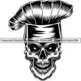 Chef Cook Cooking Cooker BBQ Barbecue Grill Food Restaurant Skull Skeleton Chef Wearing Hat Design Element Kitchen Cuisine Culinary Gourmet Design Logo Clipart SVG