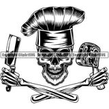Chef Cook Cooking Cooker BBQ Barbecue Chef Skull Skeleton Arms Hand Holding Accessories Design Element Whit Background Grill Food Restaurant Kitchen Cuisine Culinary Gourmet Design Logo Clipart SVG