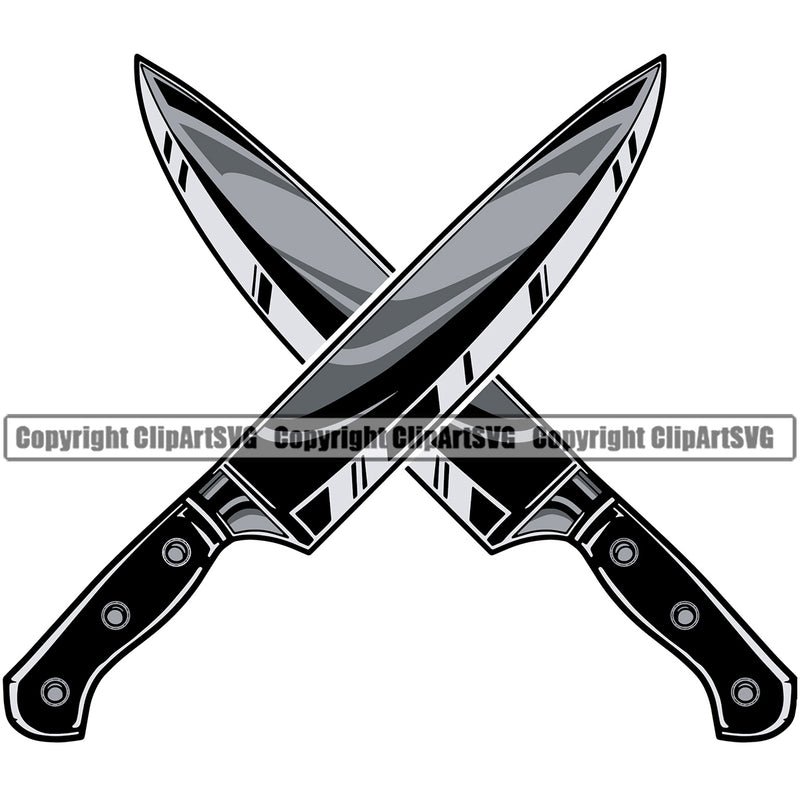 Chef Cook Cooking Cooker BBQ Barbecue Grill Food Knife Butcher Crossed Design Element Restaurant Kitchen Cuisine Culinary Gourmet Design Logo Clipart SVG