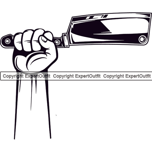 Chef Cook Cooking Cooker BBQ Barbecue Grill Food Chef Knife Meat Clever Hand Arms Holding Design Element White Background Restaurant Kitchen Cuisine Culinary Gourmet Design Logo Clipart SVG