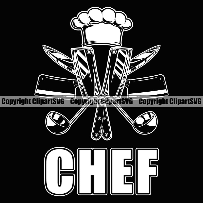 Chef Cook Cooking Cooker BBQ Barbecue Grill Food Restaurant Kitchen Accessories Chef Quote Text Black Background Design Element Cuisine Culinary Gourmet Design Logo Clipart SVG