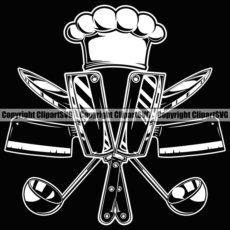Chef Cook Cooking Cooker BBQ Barbecue Chef Life Accessories Black Background Design Element Grill Food Restaurant Kitchen Cuisine Culinary Gourmet Design Logo Clipart SVG