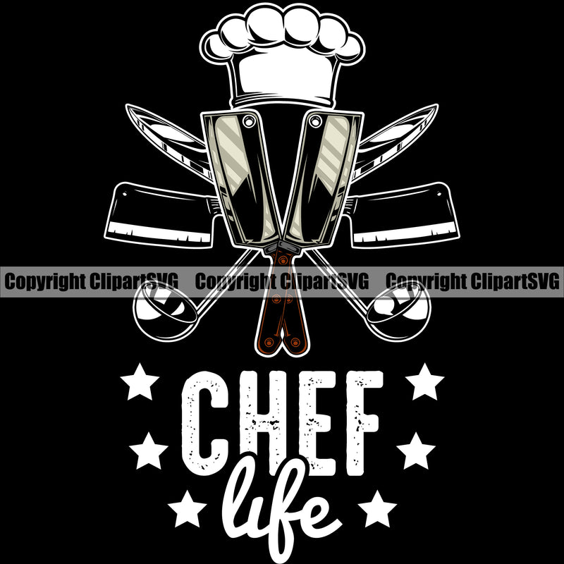 Chef Cook Cooking Cooker BBQ Barbecue Grill Food Restaurant Kitchen Chef Life Black Background Design Element Cuisine Culinary Gourmet Design Logo Clipart SVG
