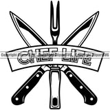 Chef Cook Cooking Cooker BBQ Barbecue Grill Food Knife White Background Design Element Restaurant Kitchen Cuisine Culinary Gourmet Design Logo Clipart SVG