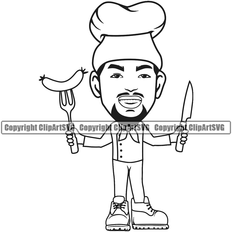 Chef Cook Cooking Cooker BBQ Barbecue Grill Food Restaurant Chef Man Cartoon White Background Design Element Kitchen Cuisine Culinary Gourmet Design Logo Clipart SVG