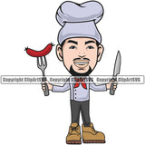 Chef Cook Cooking Cooker BBQ Barbecue Grill Food Restaurant Kitchen Chef Man Cartoon Color Design Element Cuisine Culinary Gourmet Design Logo Clipart SVG