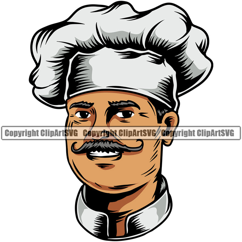 Chef Cook Cooking Cooker BBQ Barbecue Grill Food Restaurant Chef Man Cook Smile Face Design Element White Background Kitchen Cuisine Culinary Gourmet Design Logo Clipart SVG