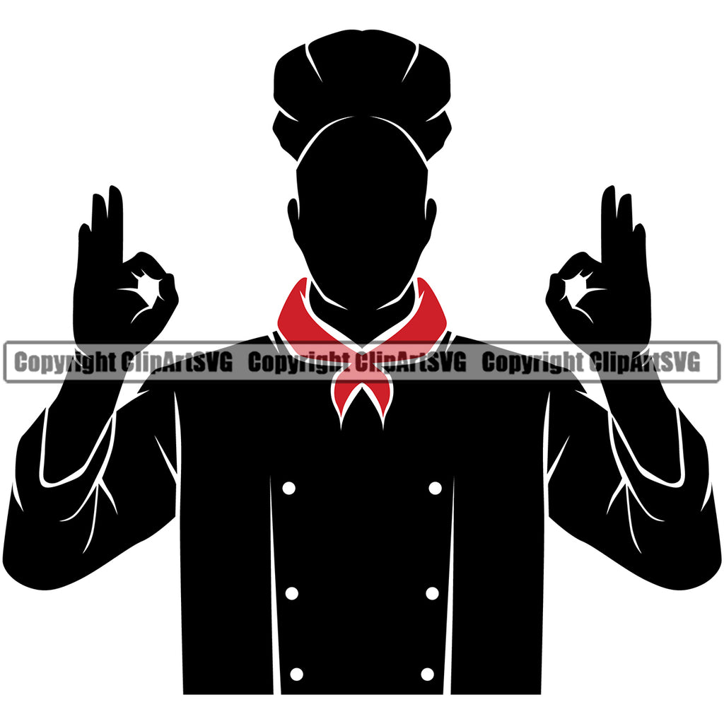 Chef Cook Cooking Cooker BBQ Barbecue Grill Food Silhouette Chef Scarf Red Color Design Element White Background Restaurant Kitchen Cuisine Culinary Gourmet Art Design Business Company Logo Clipart SVG