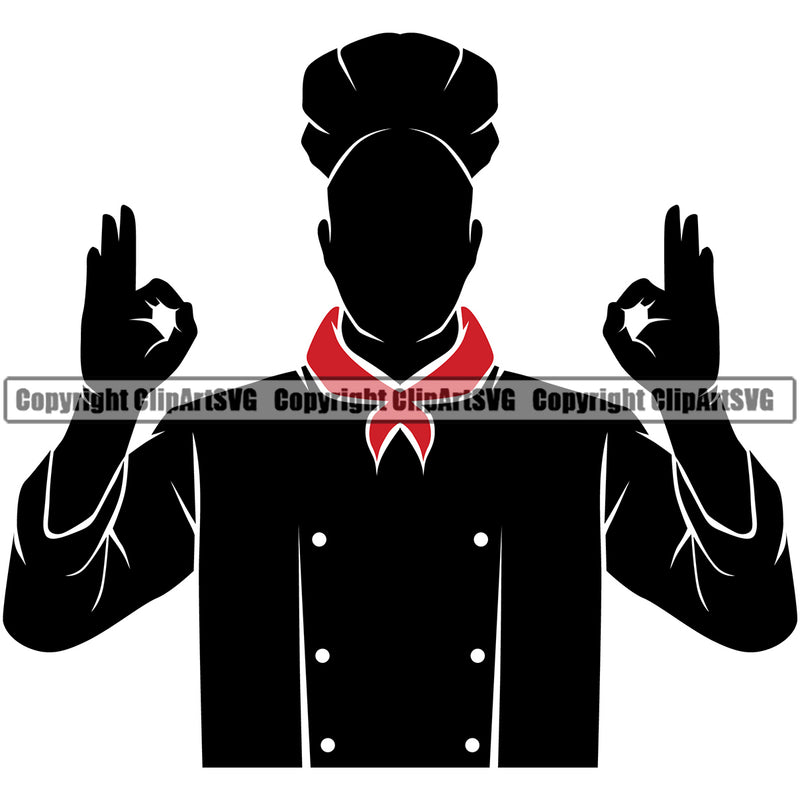 Chef Cook Cooking Cooker BBQ Barbecue Grill Food Silhouette Chef Scarf Red Color Design Element White Background Restaurant Kitchen Cuisine Culinary Gourmet Art Design Business Company Logo Clipart SVG