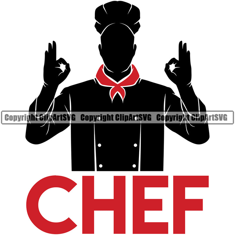 Chef Cook Cooking Cooker BBQ Barbecue Grill Food Restaurant Kitchen Silhouette With Chef Quote Text Red Color Design Element White Background Cuisine Culinary Gourmet Art Design Business Company Logo Clipart SVG