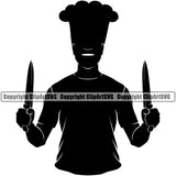 Chef Cook Cooking Cooker BBQ Barbecue Grill Food Restaurant Chef Hand Holding Knife Silhouette Design Element White Background Kitchen Cuisine Culinary Gourmet Art Design Business Company Logo Clipart SVG