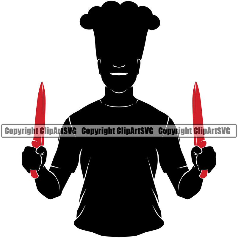 Chef Cook Cooking Cooker BBQ Barbecue Grill Food Restaurant Kitchen Silhouette Chef Hand Holding Red Color Knife White Background Design Element Cuisine Culinary Gourmet Art Design Business Company Logo Clipart SVG