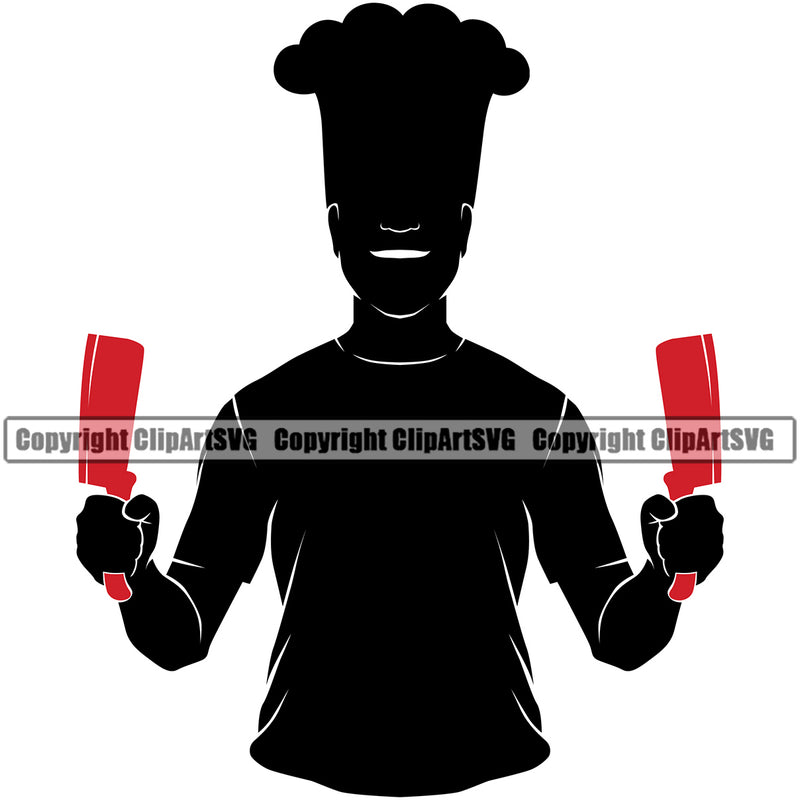 Chef Cook Cooking Cooker BBQ Barbecue Grill Food Restaurant Kitchen Silhouette Chef Smile Face Hand Holding Knife Design Element Cuisine Culinary Gourmet Art Design Business Company Logo Clipart SVG