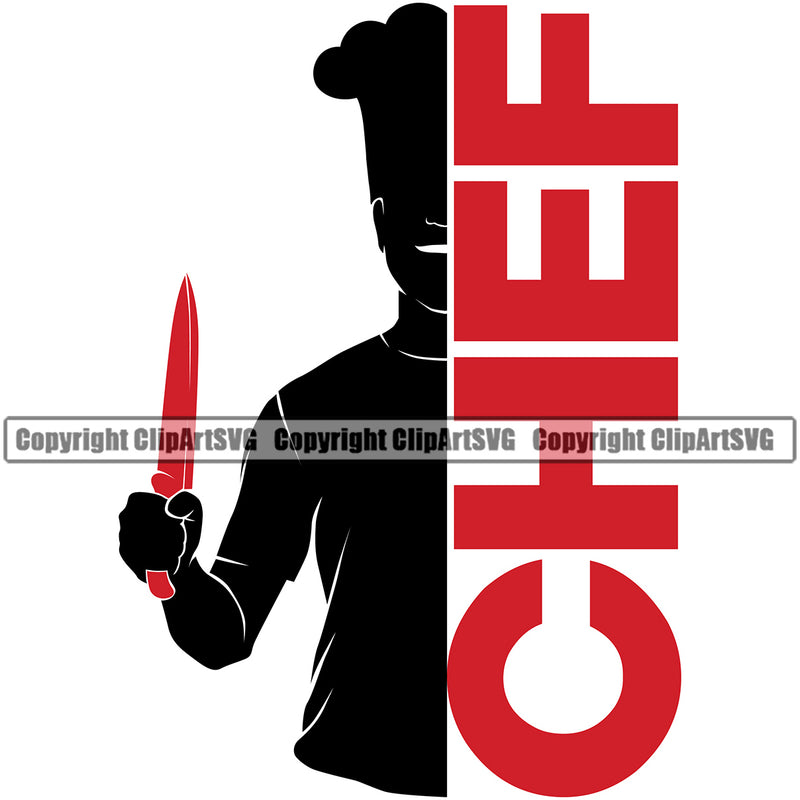 Chef Cook Cooking Cooker BBQ Barbecue Grill Chef Hand Holding Knife Red Color Quote Text Design Element Silhouette Food Restaurant Kitchen Cuisine Culinary Gourmet Art Design Business Company Logo Clipart SVG