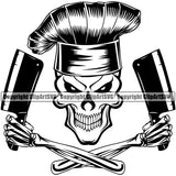 Chef Cook Cooking Cooker BBQ Barbecue Grill Food Skull Skeleton Hand Holding Butcher Knife Grin Grinning Arms And Head Accessories Design Element White Background Restaurant Kitchen Cuisine Culinary Gourmet Design Logo Clipart SVG