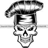 Chef Cook Cooking Cooker BBQ Barbecue Grill Food Skull Skeleton Head White Background Smile Face Design Element Restaurant Kitchen Cuisine Culinary Gourmet Design Logo Clipart SVG