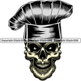 Chef Cook Cooking Cooker BBQ Barbecue Grill Food Restaurant Kitchen Skull Skeleton Face Color Chef Wearing Hat Design Element White Background Cuisine Culinary Gourmet Design Logo Clipart SVG