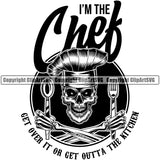Chef Cook Cooking Cooker BBQ Barbecue Grill Food Restaurant Kitchen Skull Skeleton Black Circle Design Element I Am The Chef Quote Text Cuisine Culinary Gourmet Design Logo Clipart SVG