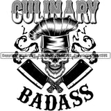 Chef Cook Cooking Cooker BBQ Barbecue Grill Food Restaurant Kitchen Skull Skeleton Head Design With Knife White Background Culinary Badass Quote Text Cuisine Culinary Gourmet Design Logo Clipart SVG