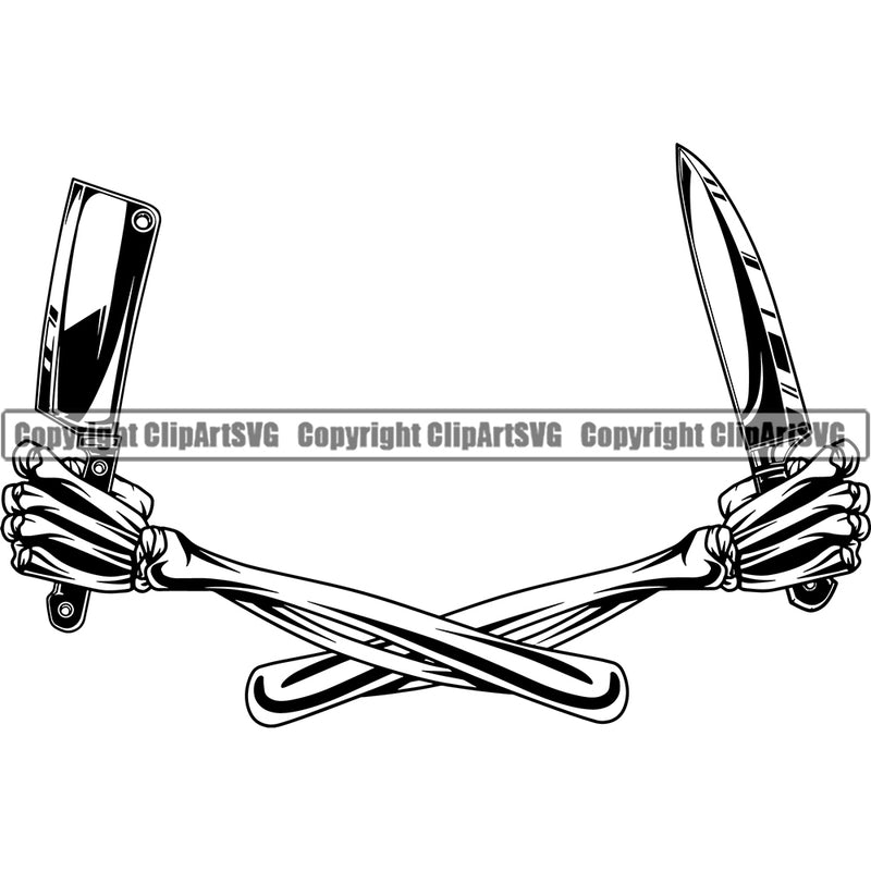 Chef Cook Cooking Cooker BBQ Barbecue Grill Food Restaurant Kitchen Skull Skeleton Hand Holding Knife Design Element Cuisine Culinary Gourmet Design Logo Clipart SVG
