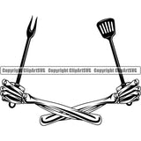 Chef Cook Cooking Cooker BBQ Barbecue Grill Food Restaurant Skull Skeleton Hand Crossed Kitchen Accessories White Background Design Element Cuisine Culinary Gourmet Design Logo Clipart SVG