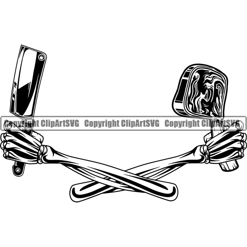 Chef Cook Cooking Cooker BBQ Barbecue Grill Food Skull Skeleton Hand Holding Kitchen Accessories Design Element White Background Restaurant Kitchen Cuisine Culinary Gourmet Design Logo Clipart SVG