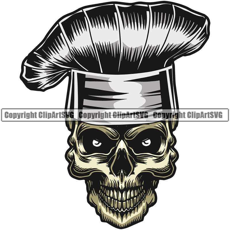 Chef Cook Cooking Cooker BBQ Barbecue Grill Food Restaurant Kitchen Skull Skeleton Color Face Chef White Background Design Element Cuisine Culinary Gourmet Design Logo Clipart SVG