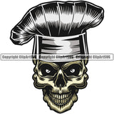 Chef Cook Cooking Cooker BBQ Barbecue Grill Food Restaurant Kitchen Skull Skeleton Color Face Chef White Background Design Element Cuisine Culinary Gourmet Design Logo Clipart SVG