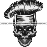 Chef Cook Cooking Cooker BBQ Barbecue Grill Food Restaurant Kitchen Chef Skull Skeleton Color Head White Background Design Element Cuisine Culinary Gourmet Design Logo Clipart SVG