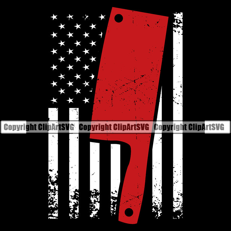 Chef Cook Cooking Cooker BBQ Barbecue Grill Food Chef USA Flag Butcher Knife Red Color United State Design Element Restaurant Kitchen Cuisine Culinary Gourmet Design Logo Clipart SVG