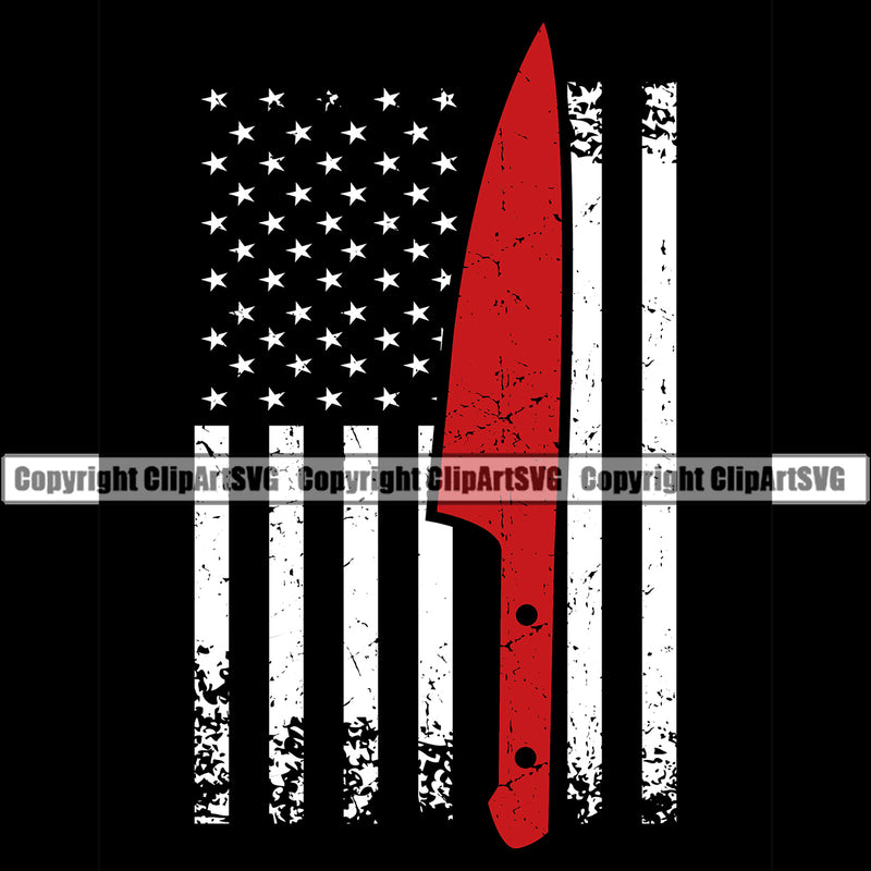 Chef Cook Cooking Cooker BBQ Barbecue Grill Food Chef USA Flag Knife Color United State Flag Black Color Design Element Restaurant Kitchen Cuisine Culinary Gourmet Design Logo Clipart SVG