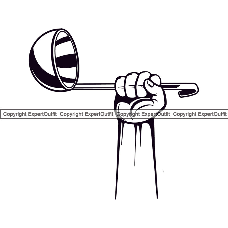 Chef Cook Cooking Cooker BBQ Barbecue Grill Food Restaurant Kitchen Chef Utensil Hand Holding Ladle Soup Arms Hand Up White Background Design Element Cuisine Culinary Gourmet Design Logo Clipart SVG