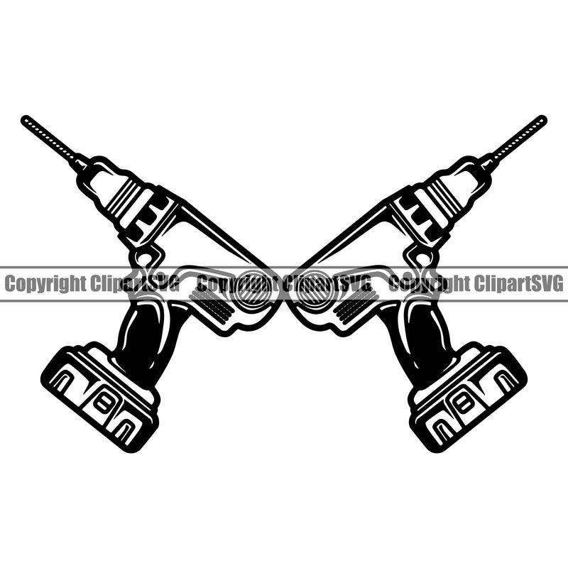 Construction Work Worker Building Contractor Builder Build Building Construction Drill Double Design Element Vector White Background Carpenter Business Company Job Design Logo Clipart SVG
