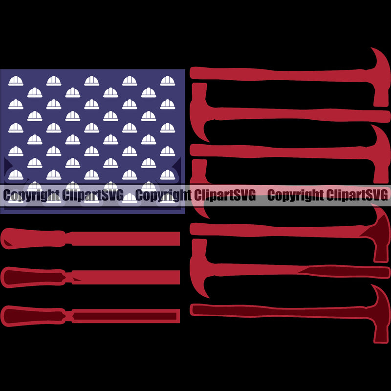 Construction Work Worker Building Contractor Builder Build Building Carpenter Construction Flag USA Hammer Stripes Helmet Stars Black Color Background Design Element Business Company Job Design Logo Clipart SVG