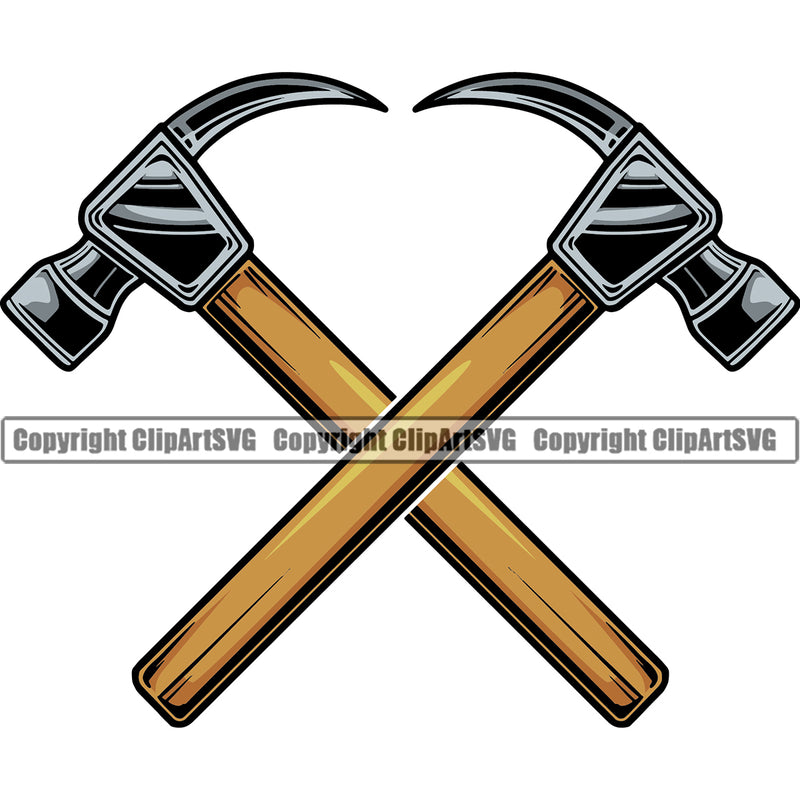 Construction Work Worker Building Contractor Builder Build Building Double Hammer Color Crossed White Background Design Element Carpenter Business Company Job Design Logo Clipart SVG