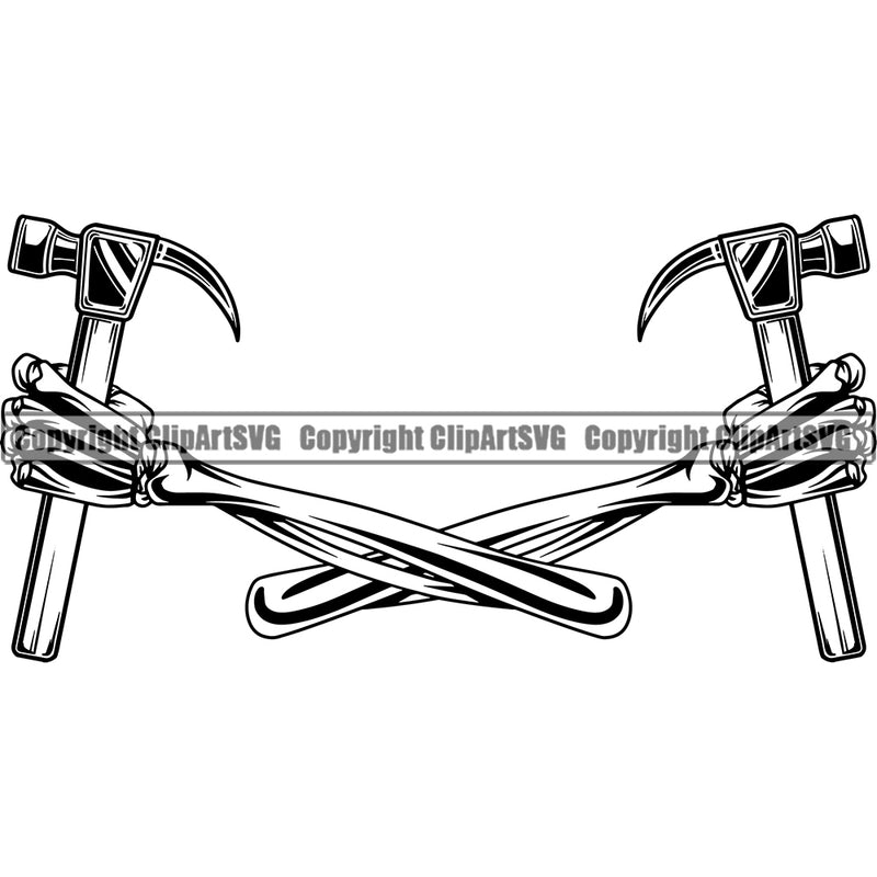 Construction Work Worker Building Contractor Builder Build Building Skull Skeleton Arm Hand Crossed Design Hand Holding Hammer Carpenter Business Company Job Design Logo Clipart SVG