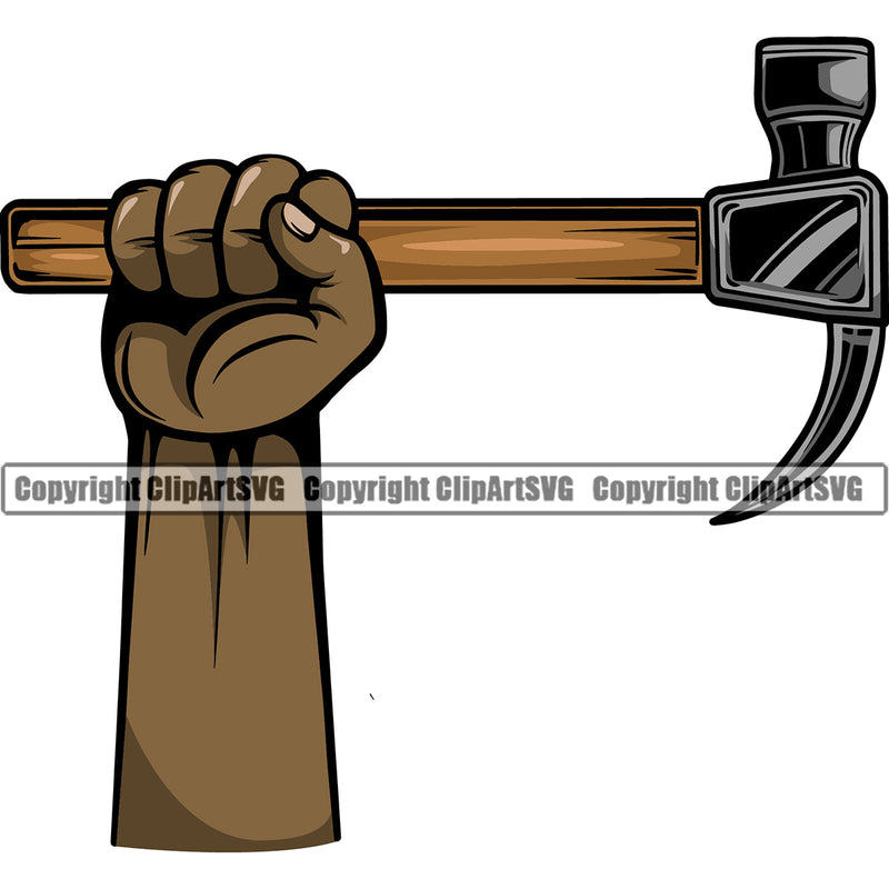 Construction Work Worker Building Contractor Builder Build Building Carpenter Black American African Hand Holding Hammer White Background Design Element Business Company Job Design Logo Clipart SVG